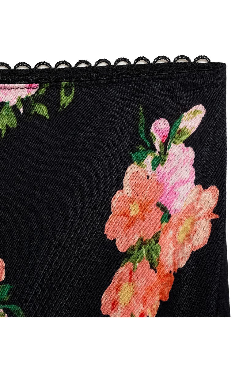 MANGO Lace Trim Floral Skirt, Alternate, color, Black