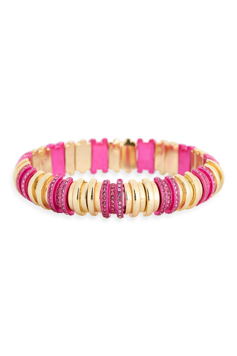 Two-Tone Ombré Cubic Zirconia Stretch Bracelet, Main, color, PINK MULTI/ MAGENTA/ GOLD
