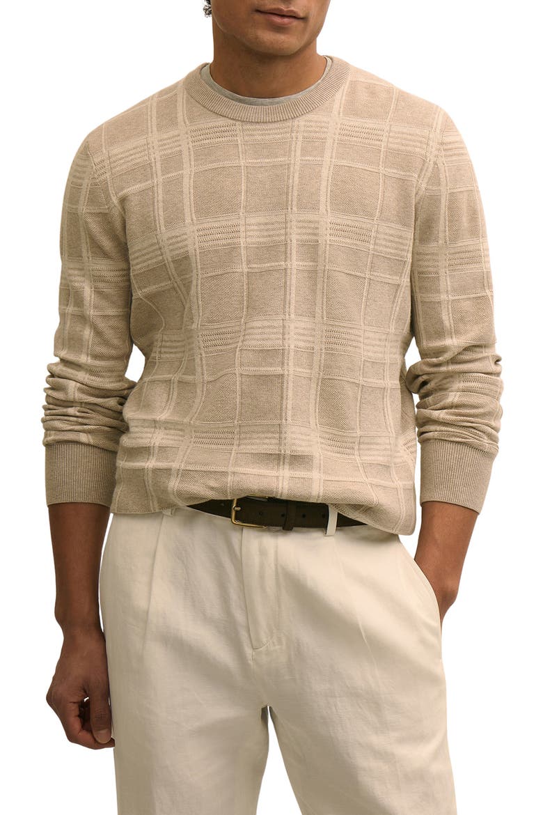 Plaid Texture Cotton Sweater, Main, color, BEIGE TAN PLAID