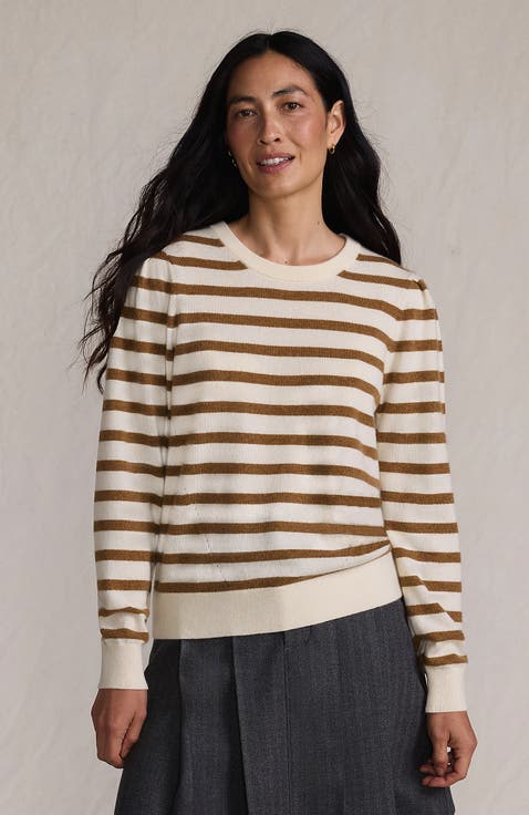 Cashmere Puff Sleeve Crew Neck Sweater