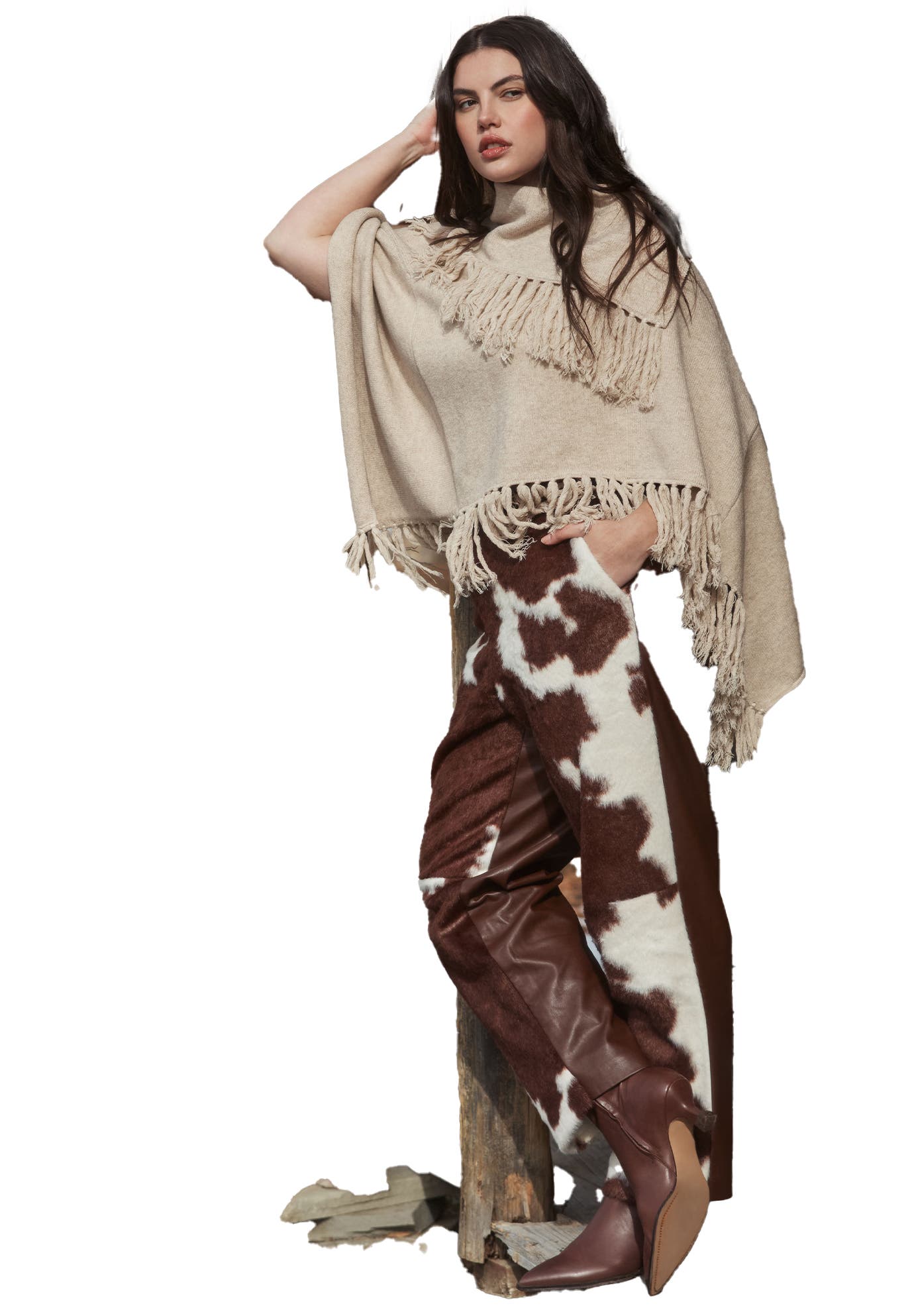 Faux Cow Hide And Leather Pant