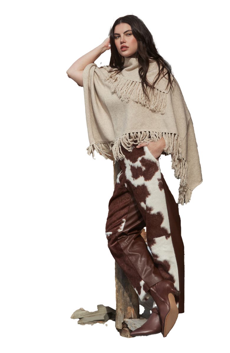 ELOQUII Faux Cow Hide And Leather Pant, Alternate, color, Brown Cow Hide