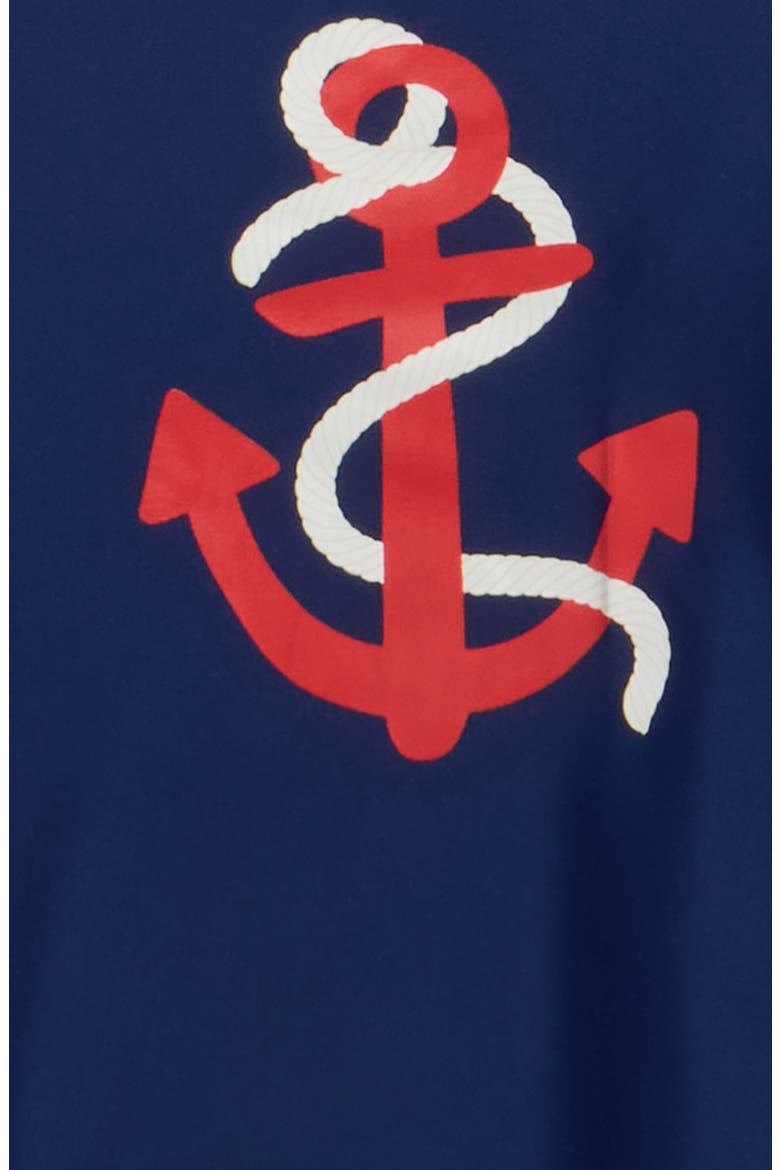 Anchor Graphic Long Sleeve Rashguard & Swim Trunks Set, Alternate, color, BLUE