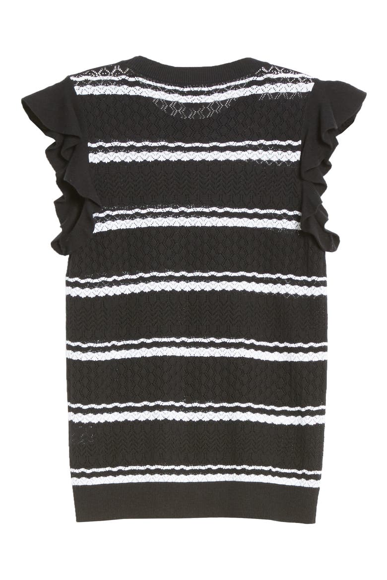 Stripe Flutter Sleeve Pointelle Pullover, Alternate, color, BLACK- WHITE STRIPE