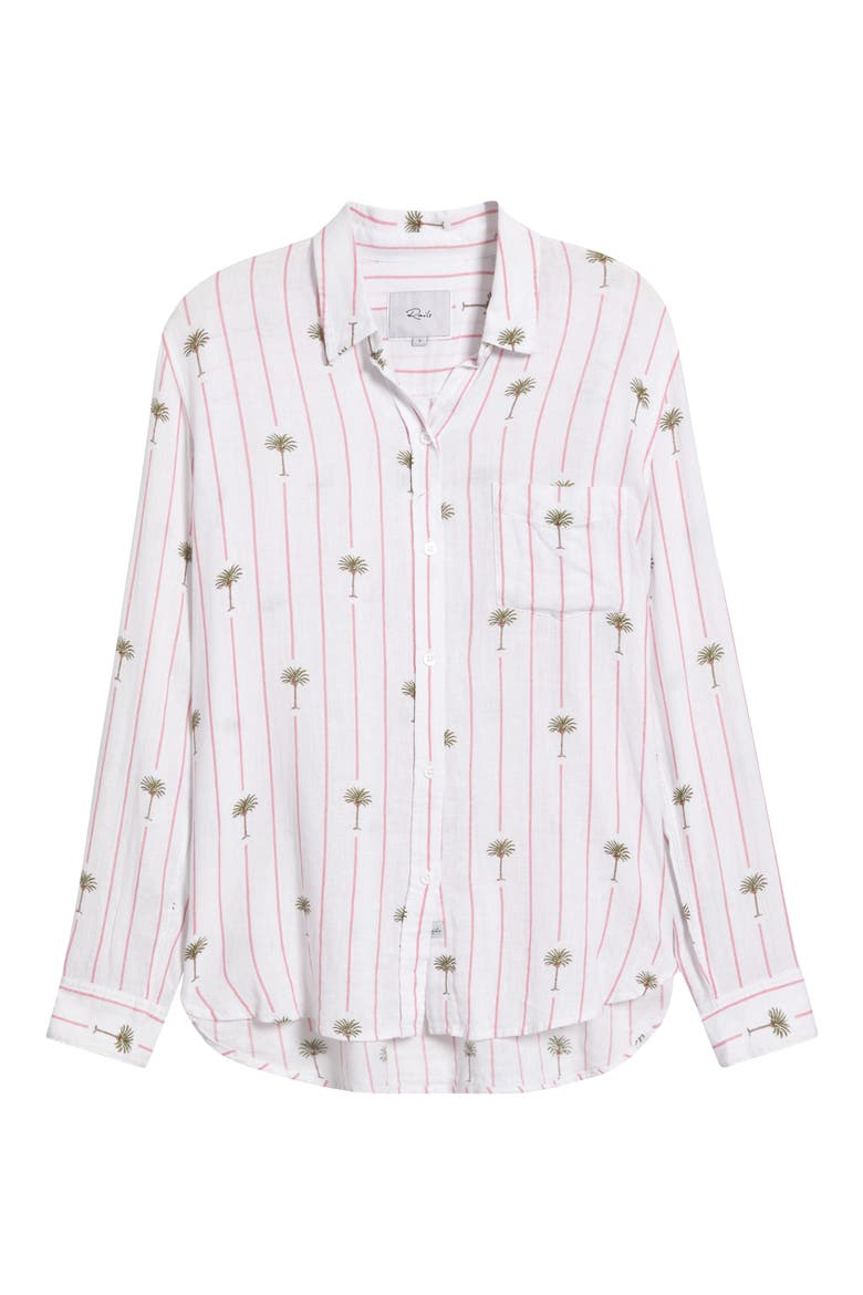 Charli Stripe Palm Tree Print Linen Blend Button-Up Shirt, Alternate, color, PINK PALM STRIPE