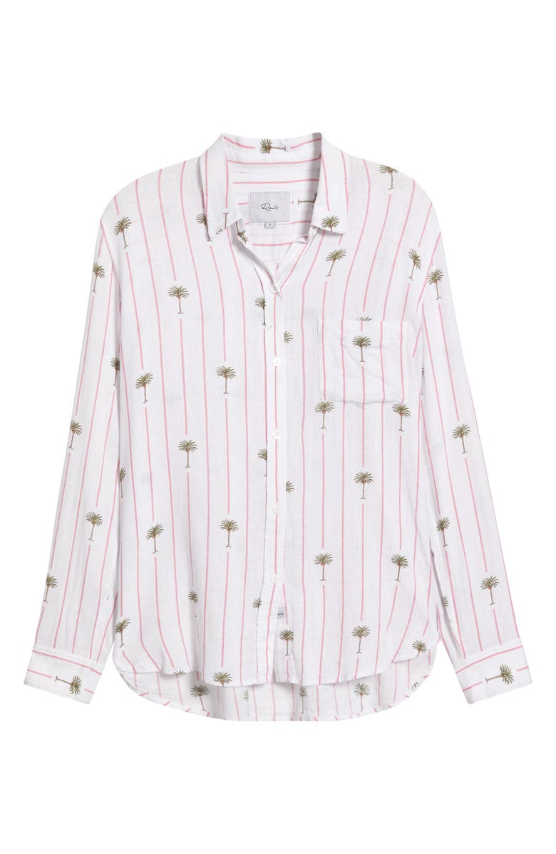 Rails Charli Stripe Palm Tree Print Linen Blend Button-Up Shirt, Alternate, color, Pink Palm Stripe