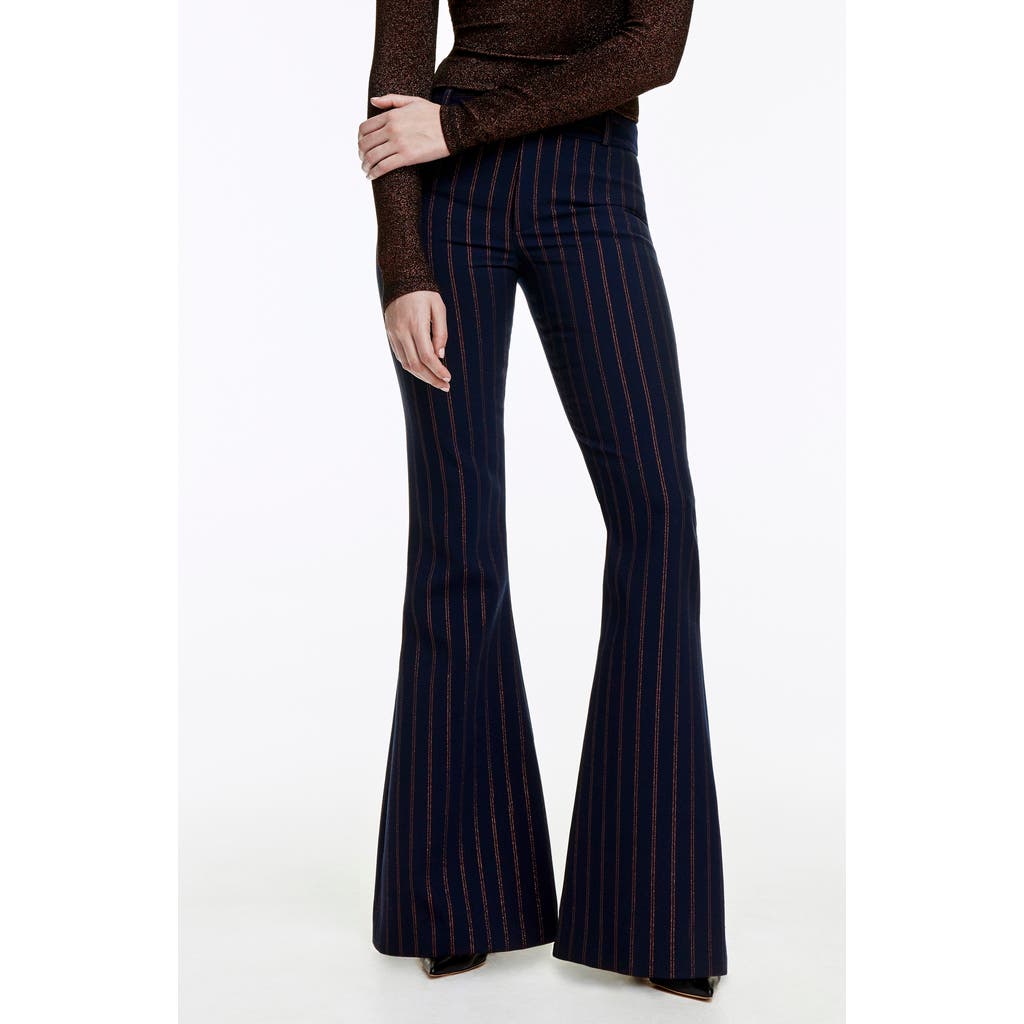 Smythe Metallic Stripe Bootcut Pants In Copper Pinstripe Navy