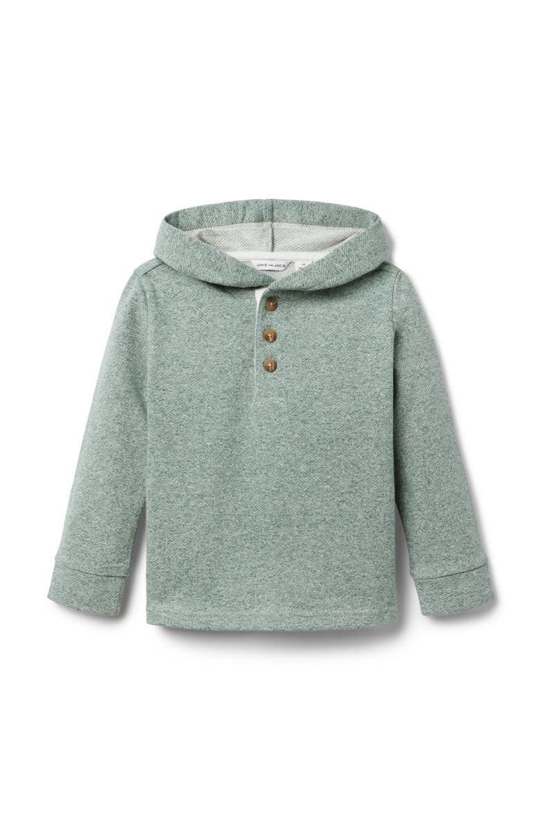 Janie and Jack Herringbone Hooded Sweatshirt, Main, color, Green