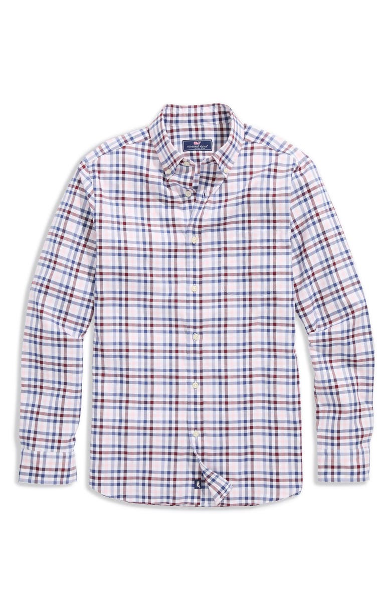 vineyard vines MonomoyTattersall Classic Fit Stretch Poplin Button-Down Shirt, Alternate, color, Flamingo