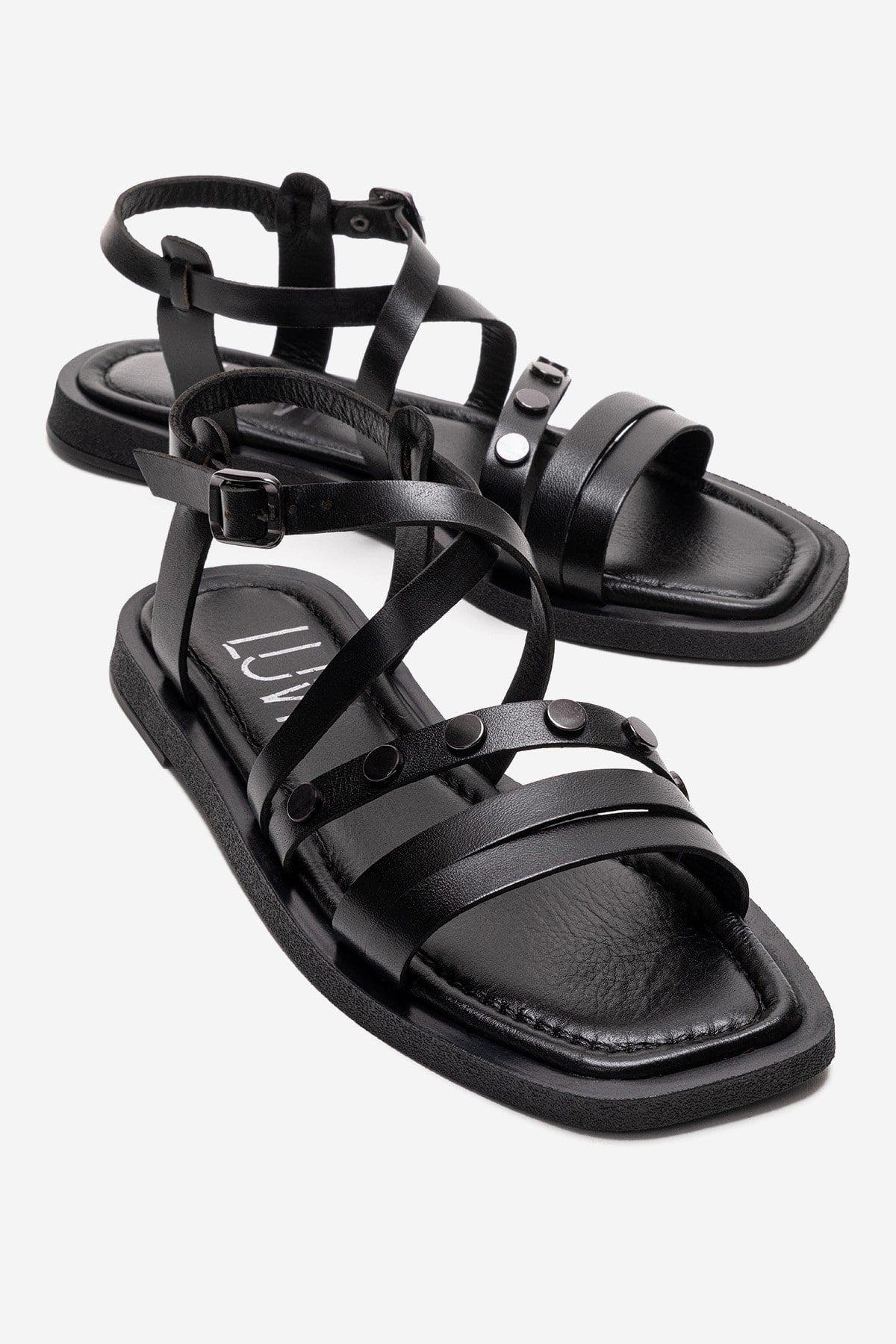 Forever & Always Shoes Poole Leather Multi Strap Sandal, Main, color, Black