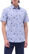 Bugatchi Orson Floral Stripe Short Sleeve Stretch Cotton Button-Up Shirt