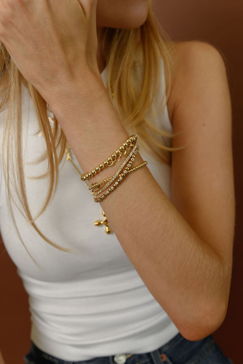 Bezel Bead Tennis Bracelet, Alternate, color, Gold