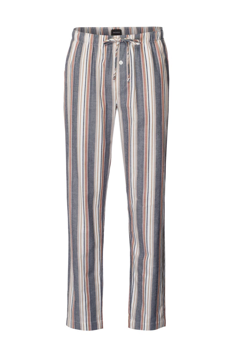 Hanro Cozy Comfort 100% Woven Cotton Flannel Pants, Main, color, Redwood Stripe