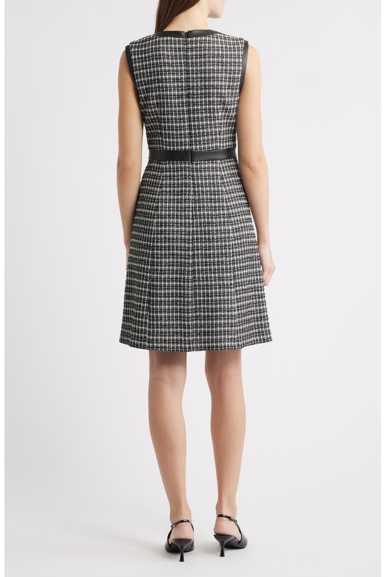 Contrast Trim Sleeveless Tweed Dress, Alternate, color, BLACK IVORY