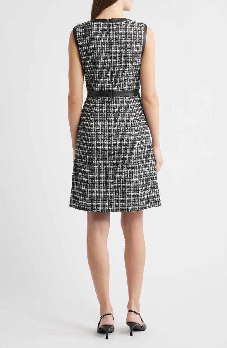 Eliza J Contrast Trim Sleeveless Tweed Dress, Alternate, color, Black Ivory