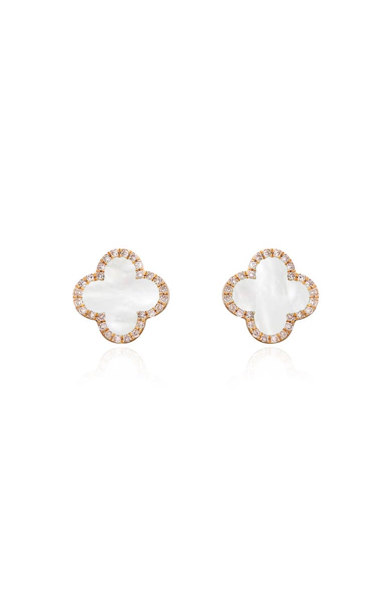 Mother of Pearl Diamond Clover Stud Earrings, Alternate, color, Mother of Pearl