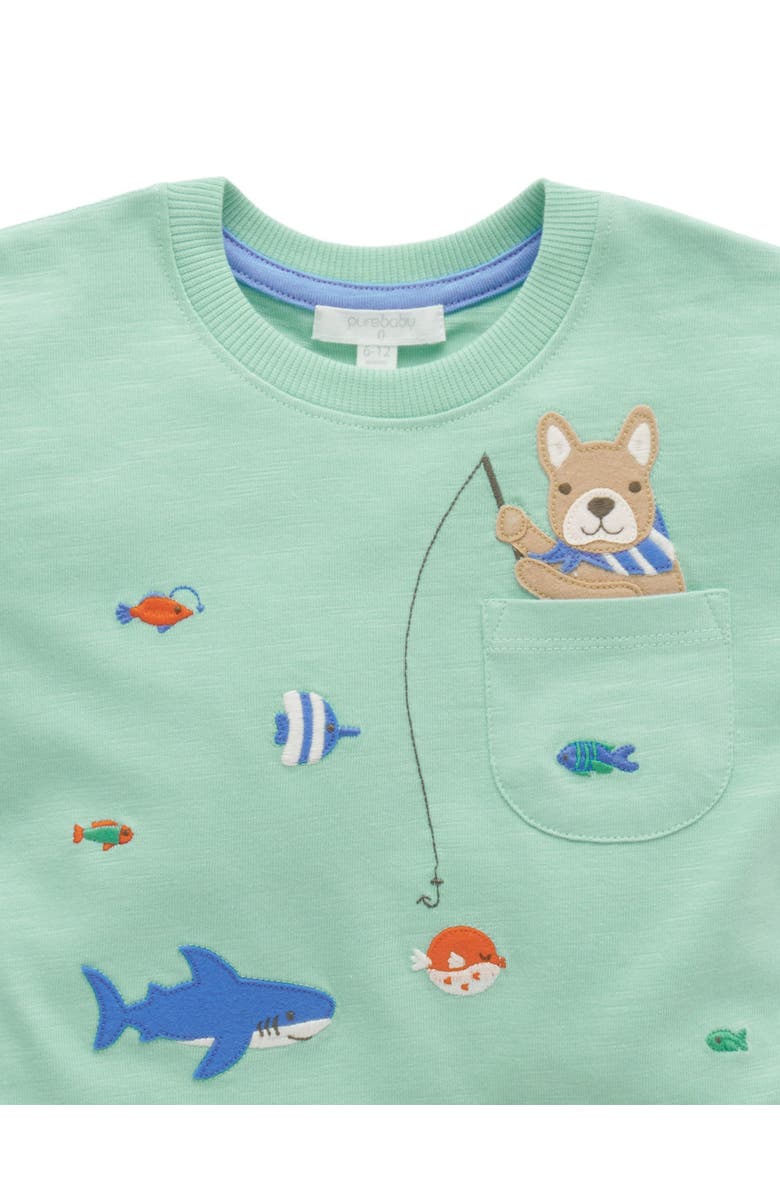 Purebaby Catching a Shark Tee & Short Set, Alternate, color, Mint