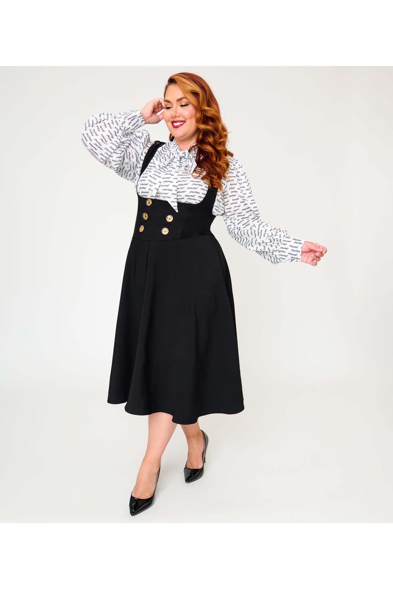 Plus Size Corset Pinafore Skirt, Alternate, color, Black Solid