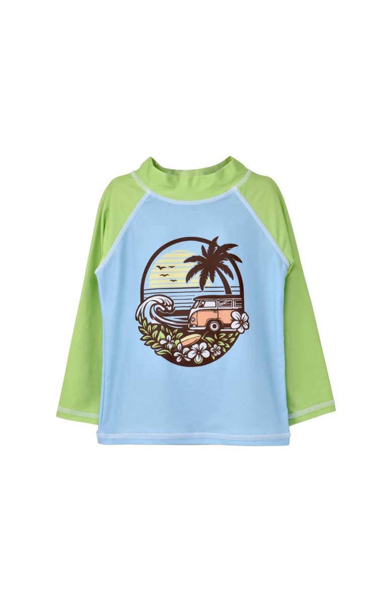 Flap Happy Sustainably Made UPF 50+ Kids' Graphic Rash Guard Swim Top, Main, color, Vintage Paradise