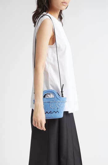 【関税&送料込】Marni Denim Bucket Bag Marni Micro Tropicalia Logo Embroidered Denim Bucket Bag