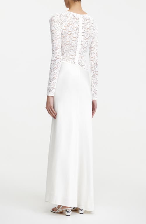 Significant Other Sofiya Long Sleeve Stretch Lace & Satin Gown In Bone
