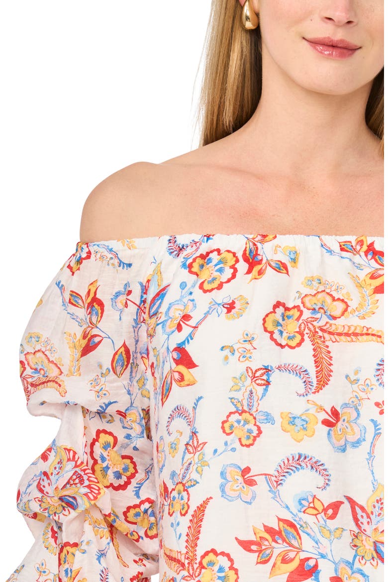 Off the Shoulder Bubble Sleeve Top, Alternate, color, FIERY RED