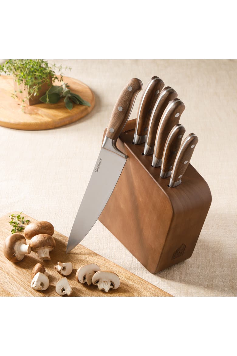 Italian Walnut Forged German Steel Knife Block Set, Alternate, color, Natural Wood