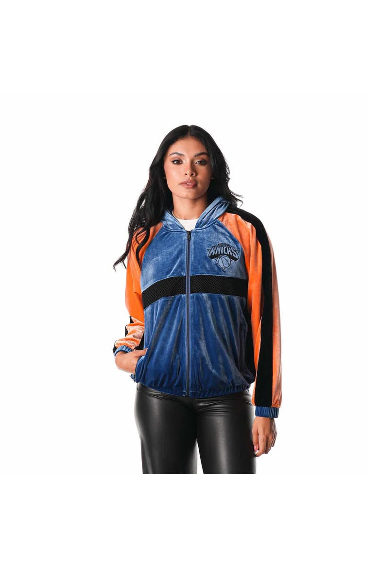 Women's The Wild Collective Blue New York Knicks Velour Full-Zip Track Jacket Hoodie, Main, color, Blue