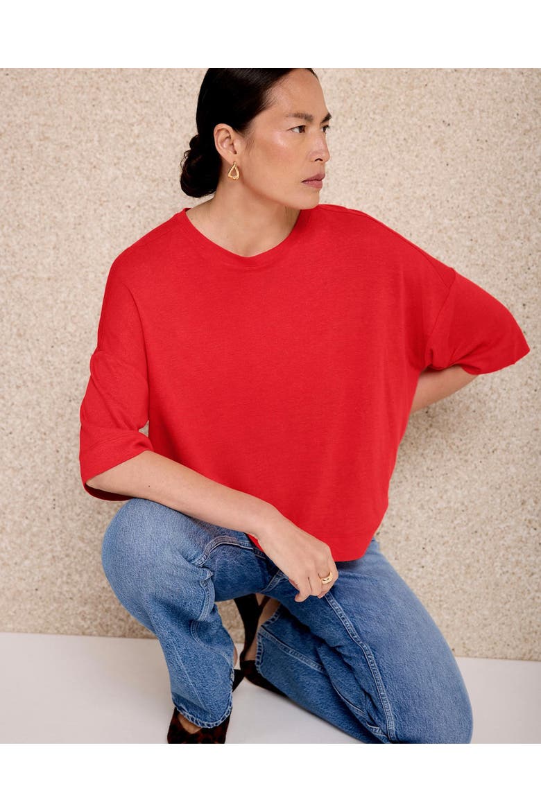 Linen Blend Boxy Silhouette T-Shirt, Alternate, color, Red
