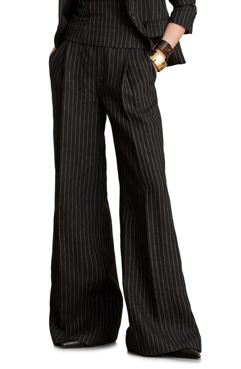 Chalk Stripe Wide Leg Linen Pants