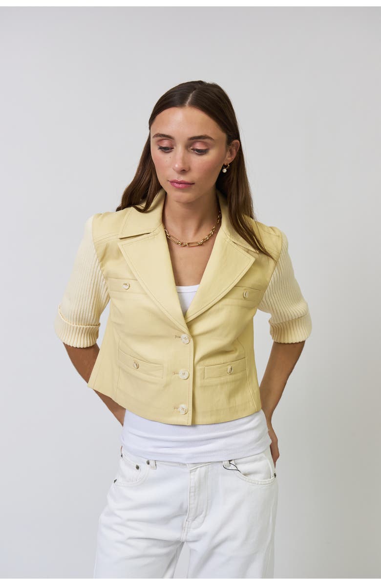 Central Park West Ophelia Cropped Vegan X Sweater Jacket, Main, color, Yellow