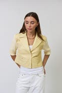 Central Park West Ophelia Cropped Faux Leather X Sweater Jacket
