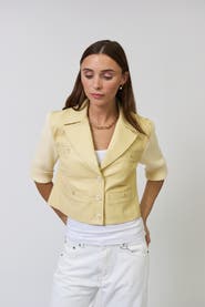 Central Park West Ophelia Cropped Faux Leather X Sweater Jacket