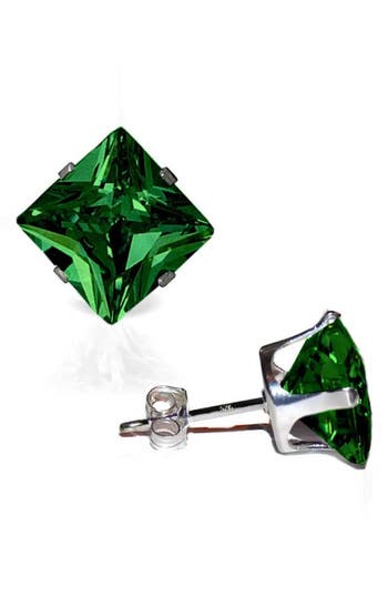 A & M A&m Square Cubic Zirconia Birthstone Stud Earrings In Emerald