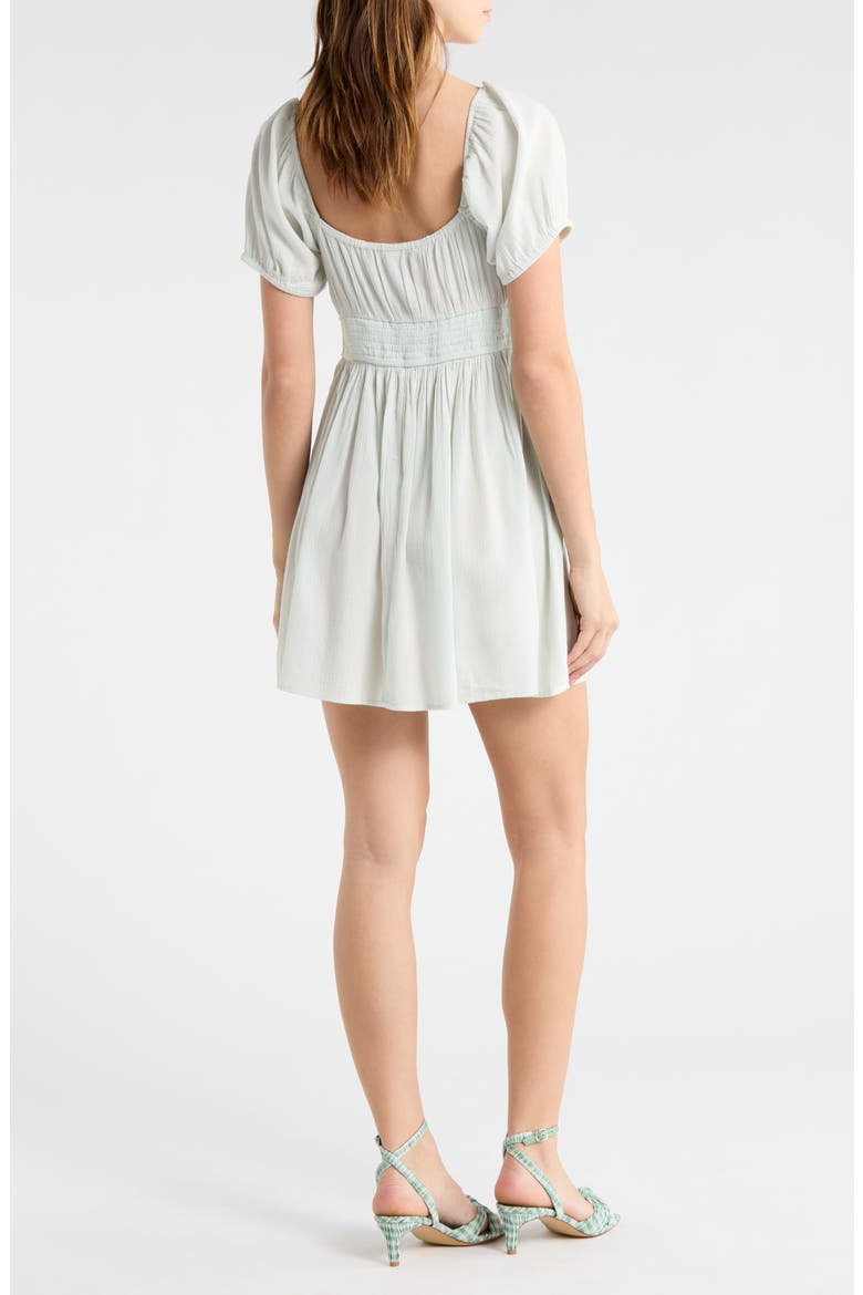 Puff Sleeve Tie Front Minidress, Alternate, color, GREEN CLOUD
