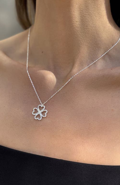 Adornia Silver Plated Heart-shaped Pave Clover Necklace In Silver