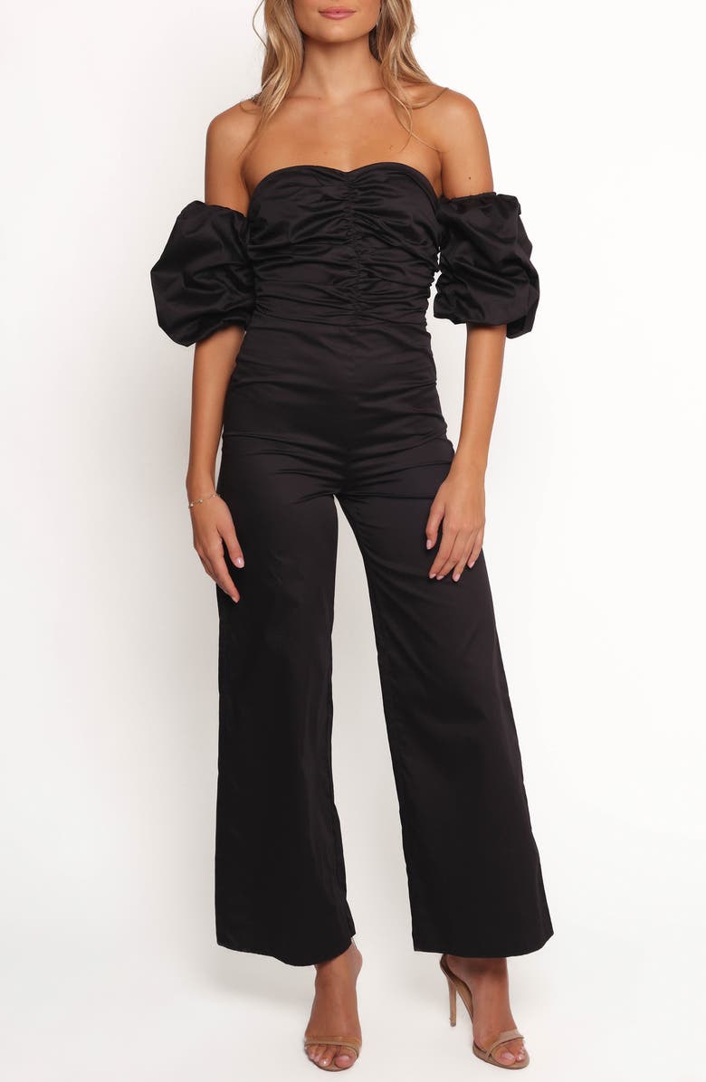 Petal & Pup Myla Off the Shoulder Ruched Cotton Jumpsuit, Main, color,