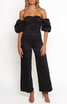 Petal & Pup Myla Off the Shoulder Ruched Cotton Jumpsuit