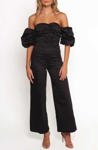 Petal & Pup Myla Off the Shoulder Ruched Cotton Jumpsuit