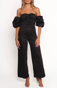 Petal & Pup Myla Off the Shoulder Ruched Cotton Jumpsuit