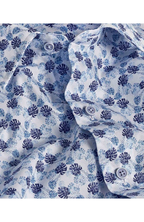 David Donahue Tropical Print Short Sleeve Shirt In Blue