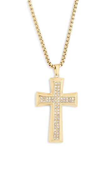American Exchange Stainless Steel Pavé Crystal Cross Pendant Necklace In Gold