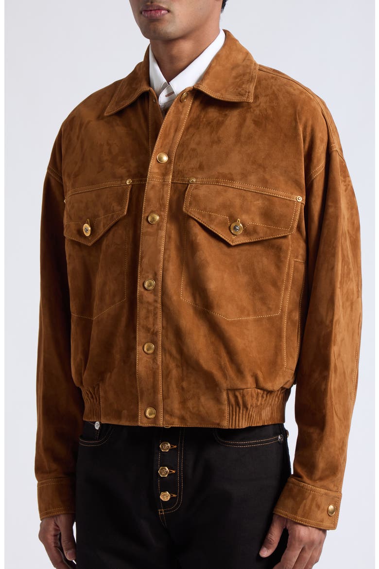 Suede Blouson Leather Jacket, Alternate, color, BROWN