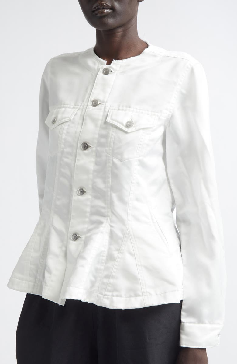 Comme des Garçons Comme des Garçons Raw Edge Satin Peplum Jacket, Alternate, color, White