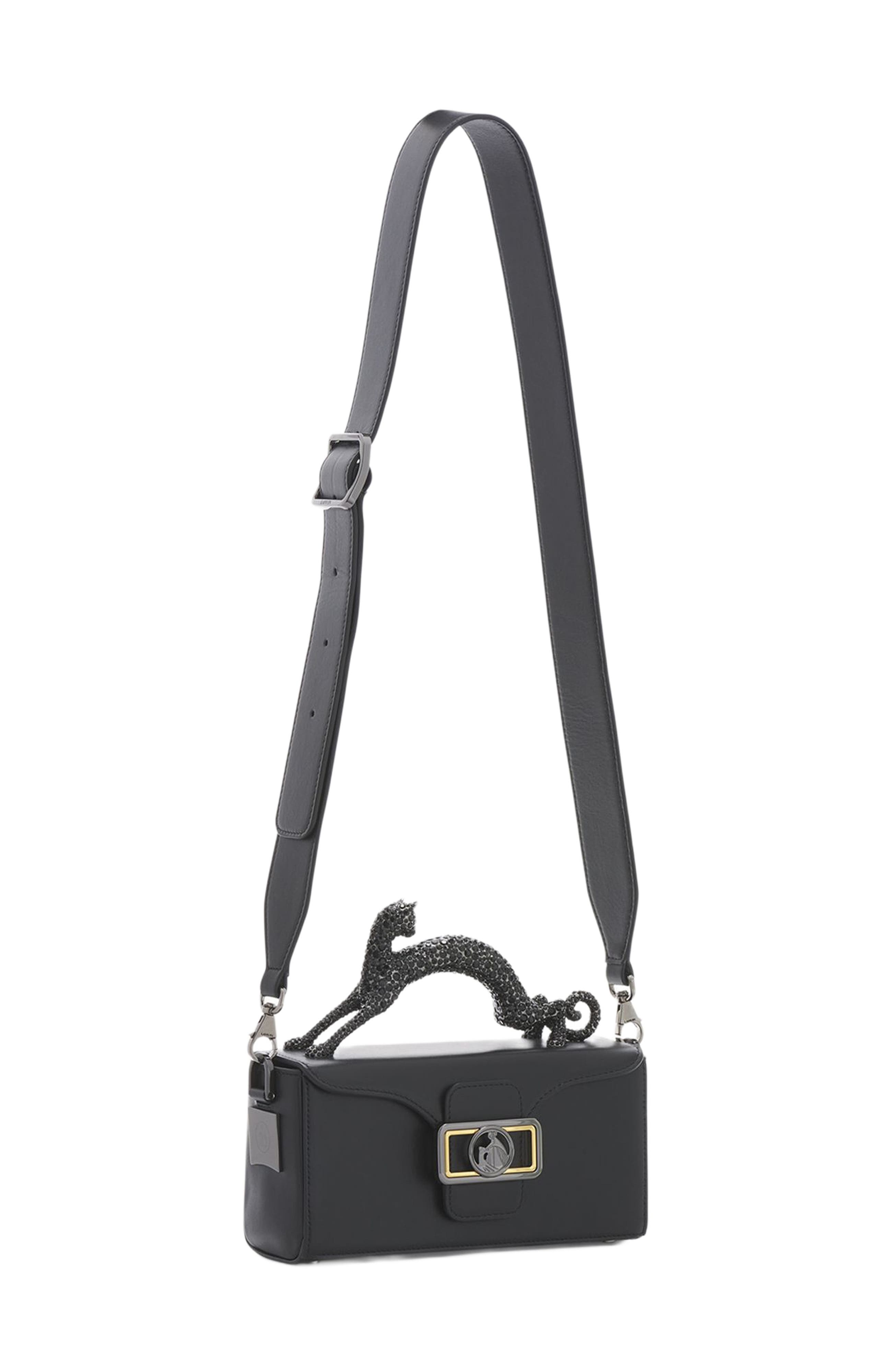 Lanvin Nano Pencil Cat Leather Bag, Alternate, color, Black