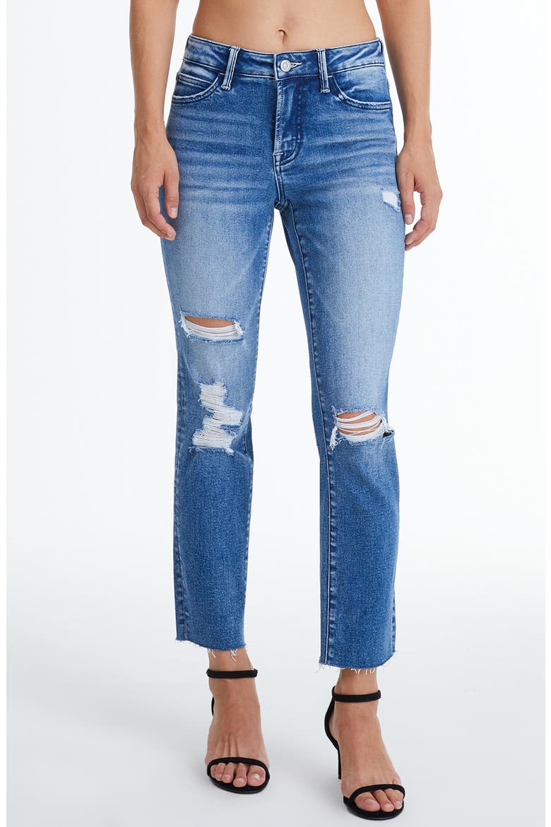 Raw Hem Ripped Straight Leg Jeans, Main, color, AMY BLUE