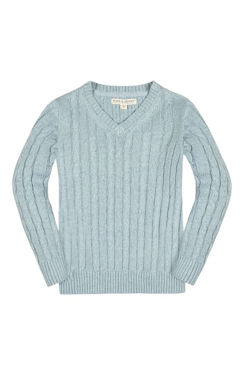 Organic Long Sleeve Fine Gauge Cable V-Neck Sweater (Baby)