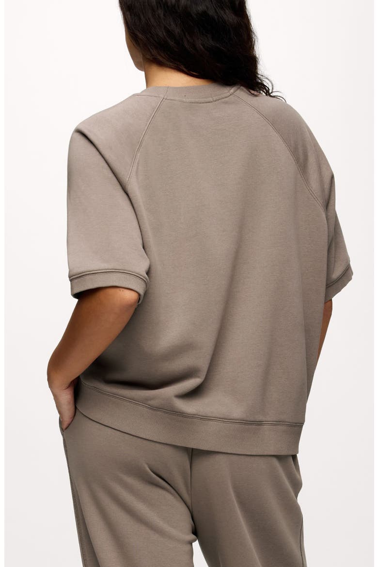 Elbow-Sleeve Cotton Blend French Terry Sweatshirt, Alternate, color, COCOA
