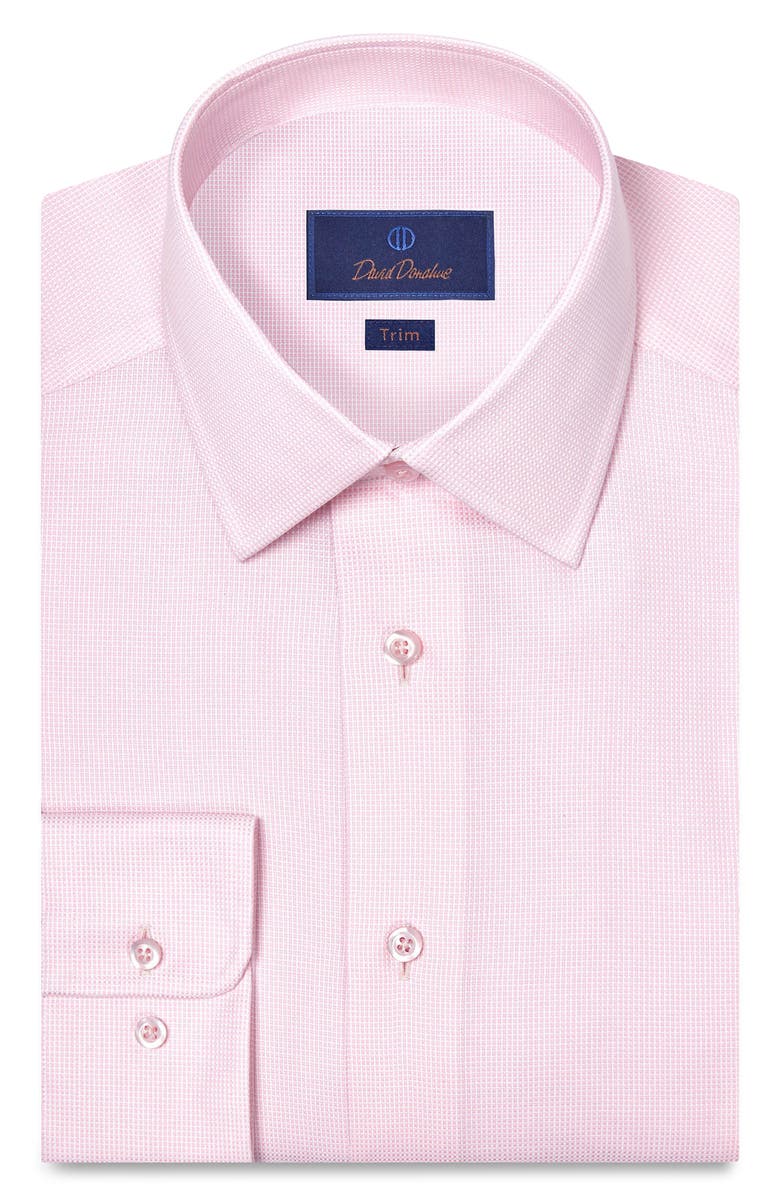 David Donahue Trim Fit Microcheck Cotton Dobby Dress Shirt, Main, color, Pink