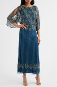 Pisarro Nights Beaded Cold Shoulder Cocktail Dress